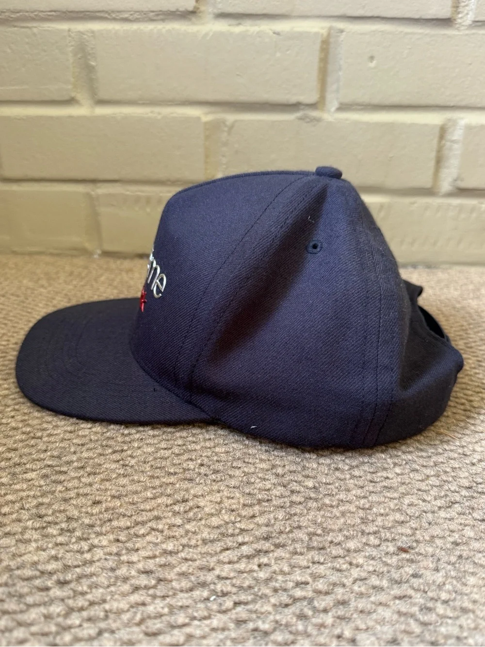 SUPREME Chrome Classic Logo Adjustable Snapback Hat FW16 Navy Blue Made In USA